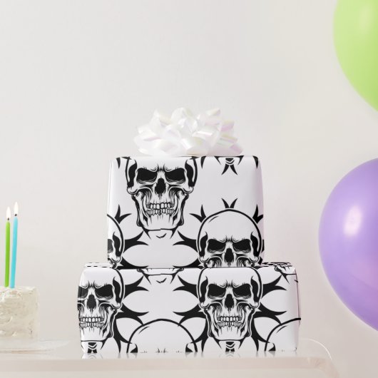Gothic Evil Skulls BLACK AND WHITE WRAPPPAPIER Geschenkpapier (Partygeschenke)