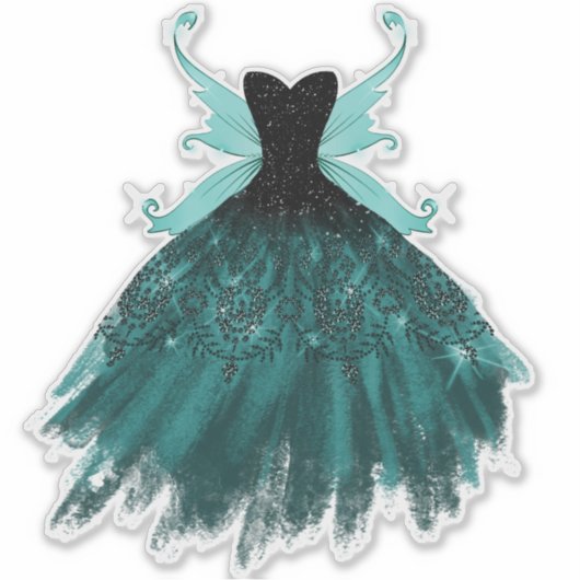 Gothic Fairy Aquamarin Gown | Deep Midnight Green Aufkleber (Vorderseite)