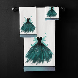 Gothic Fairy Aquamarin Gown | Deep Midnight Green  Badhandtuch Set