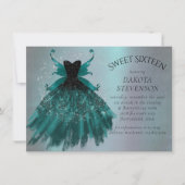 Gothic Fairy Aquamarin Gown | Deep Midnight Green Einladung (Vorderseite)