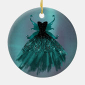 Gothic Fairy Aquamarin Gown | Deep Midnight Green Keramik Ornament (Hinten)
