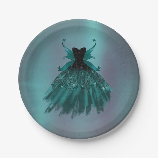 Gothic Fairy Aquamarin Gown | Deep Midnight Green  Pappteller (Vorderseite)