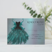 Gothic Fairy Aquamarin Gown | Deep Midnight Green RSVP Karte (Stehend Vorderseite)