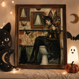 Gothic Fairy Black Cat Halloween Wandkunst Poster