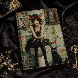 Gothic Fairy & Black Cat Quirky Halloween Art Notizblock