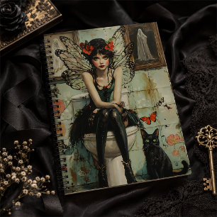 Gothic Fairy & Black Cat Quirky Halloween Art Notizblock