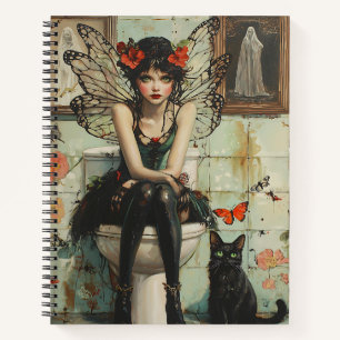 Gothic Fairy & Black Cat Quirky Halloween Art Notizblock