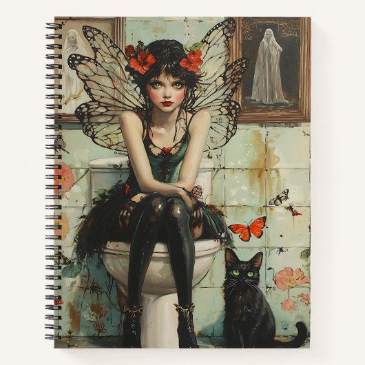 Gothic Fairy & Black Cat Quirky Halloween Art Notizblock (Vorderseite)