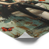 Gothic Fairy & Black Cat Quirky Halloween Art Poster (Ecke)