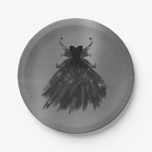 Gothic Fairy Black Gown | Vampy Glam Goth Sheen Pappteller (Vorderseite)