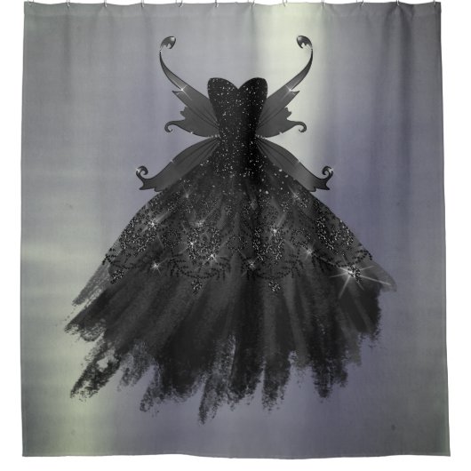Gothic Fairy Black Gown | Vampy Goth Glam Sheen Duschvorhang (Vorderseite)