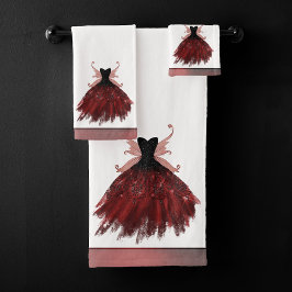 Gothic Fairy Crimson Gown | Deep Radiant Red Sheen Badhandtuch Set