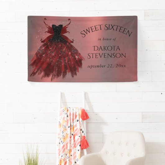 Gothic Fairy Crimson Gown | Deep Radiant Red Sheen Banner (Insitu)