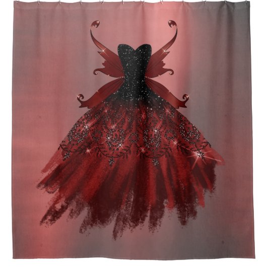 Gothic Fairy Crimson Gown | Deep Radiant Red Sheen Duschvorhang (Vorderseite)