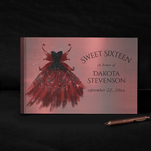 Gothic Fairy Crimson Gown | Deep Radiant Red Sheen Gästebuch