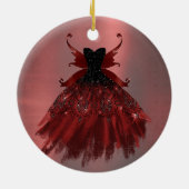 Gothic Fairy Crimson Gown | Deep Radiant Red Sheen Keramik Ornament (Hinten)