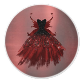 Gothic Fairy Crimson Gown | Deep Radiant Red Sheen Keramikknauf
