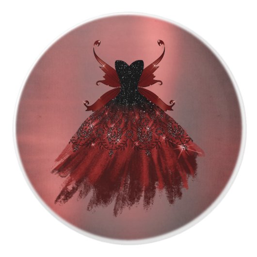 Gothic Fairy Crimson Gown | Deep Radiant Red Sheen Keramikknauf (Vorderseite)