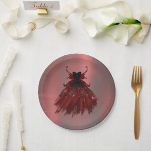 Gothic Fairy Crimson Gown Deep Radiant Red Sheen Pappteller