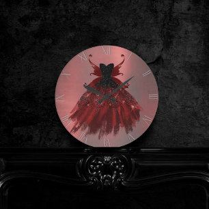 Gothic Fairy Crimson Gown Deep Radiant Red Sheen Runde Wanduhr