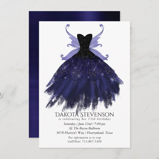 Gothic Fairy Indigo Gown | Deep Royal Lila Sheen Einladung (Vorne/Hinten)