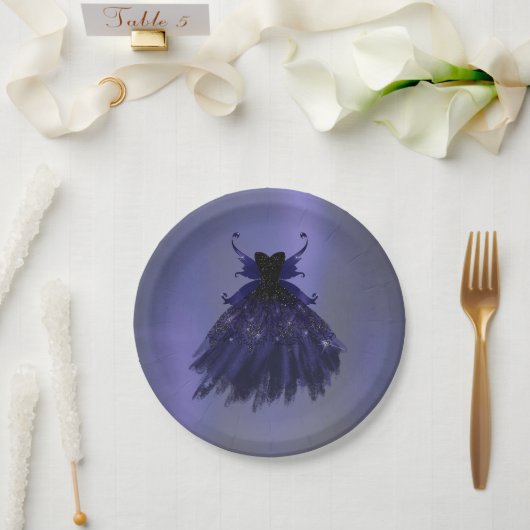Gothic Fairy Indigo Gown | Deep Royal Lila Sheen Pappteller (Hochzeit)