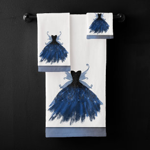Gothic Fairy Navy Gown Deep Cobalt Blue Sheen Badhandtuch Set
