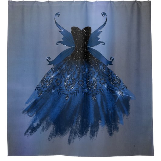 Gothic Fairy Navy Gown | Deep Cobalt Blue Sheen Duschvorhang (Vorderseite)