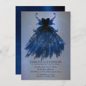 Gothic Fairy Navy Gown | Deep Cobalt Blue Sheen Einladung (Vorne/Hinten)