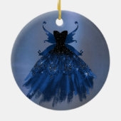 Gothic Fairy Navy Gown | Deep Cobalt Blue Sheen Keramik Ornament (Hinten)