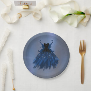 Gothic Fairy Navy Gown Deep Cobalt Blue Sheen Pappteller