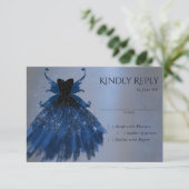 Gothic Fairy Navy Gown | Deep Cobalt Blue Sheen RSVP Karte (Stehend Vorderseite)
