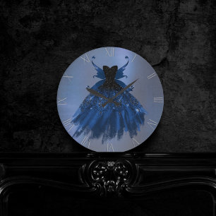 Gothic Fairy Navy Gown   Deep Cobalt Blue Sheen Runde Wanduhr