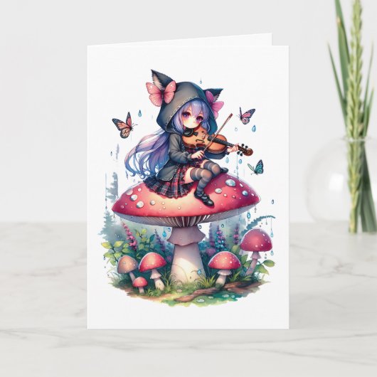Gothic Fairy Playing Viola auf einem Pilz Geburtst Karte (Vorderseite)