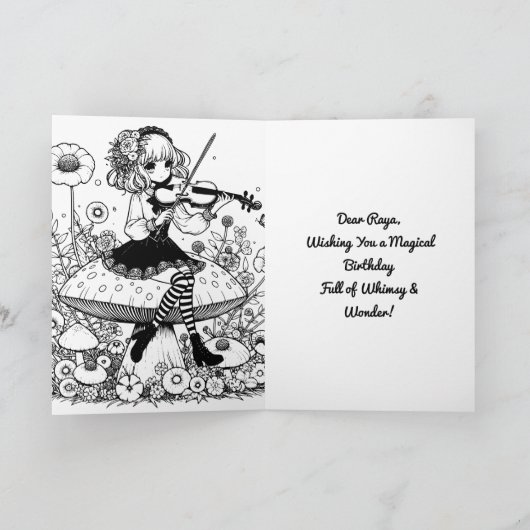 Gothic Fairy Playing Viola auf einem Pilz Geburtst Karte (Innenseite)