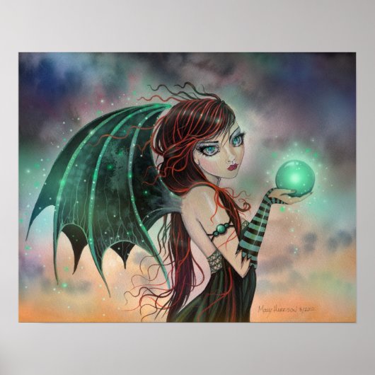 Gothic Fairy Vampire Green Gem Fantasy Art Poster (Vorne)