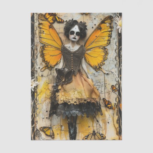 Gothic Fairy Yellow Wings Dark Fantasy Decoupage Seidenpapier (Vorderseite)