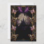 Gothic Fairytale Gold Butterfly & Bat Quinceañera Einladung (Rückseite)