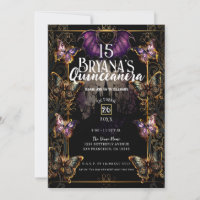 Gothic Fairytale Gold Butterfly & Bat Quinceañera