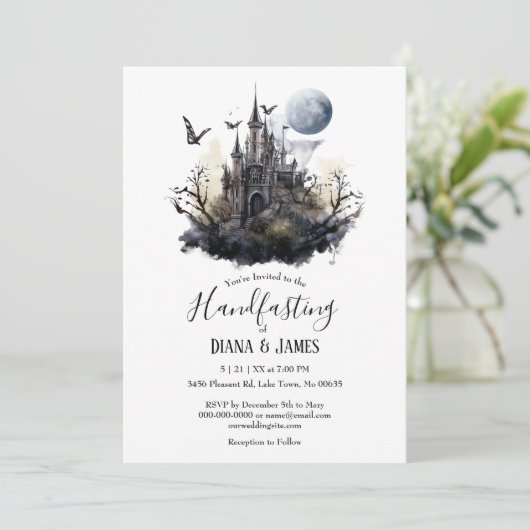 Gothic Fantasy Fairy Castle Handfasting Einladung (Stehend Vorderseite)