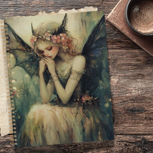 Gothic Fantasy Fairy with Floral Crown Dark Wings  Planer