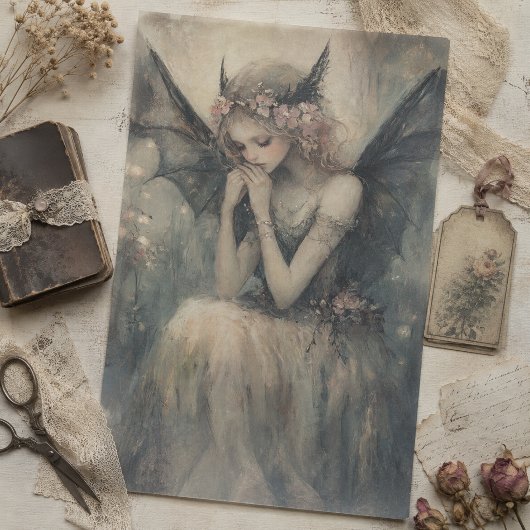 Gothic Fantasy Fee mit floraler Krone Decoupage Seidenpapier
