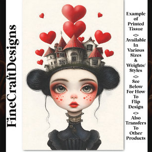 Gothic Fantasy Girl, Häuser & Herzen AX2 Decoupage Seidenpapier