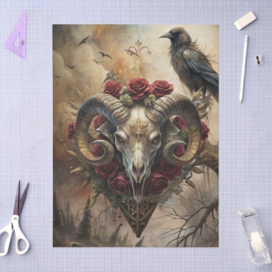 Gothic Fantasy Ram's Skull & Raven Seidenpapier (Basteln)
