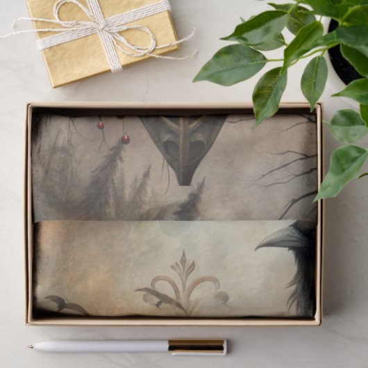 Gothic Fantasy Ram's Skull & Raven  Seidenpapier (Geschenk)