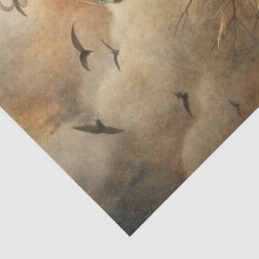 Gothic Fantasy Ram's Skull & Raven  Seidenpapier (Detail)