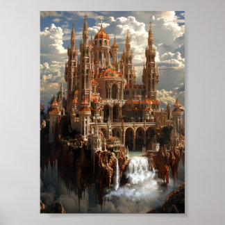 Gothic Fantasy Schloss in der Wolken Traumlandscha Poster