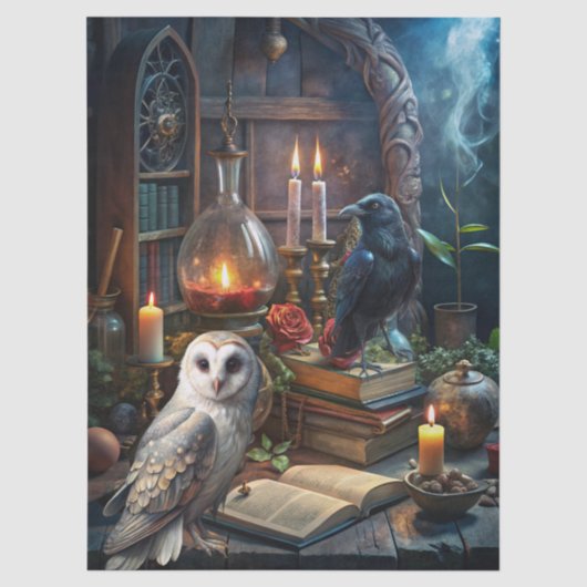 Gothic Fantasy Tarot Kartenleserzimmer & Weiße Eul Seidenpapier (Vorderseite)