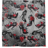 Gothic Fashion High Heels mit Rote Rosen Muster Duschvorhang (Vorderseite)