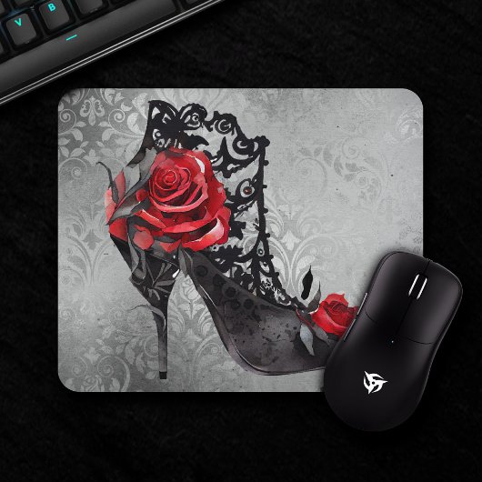 Gothic Fashion Rote Rosen Stiletto Bootie on Grung Mousepad